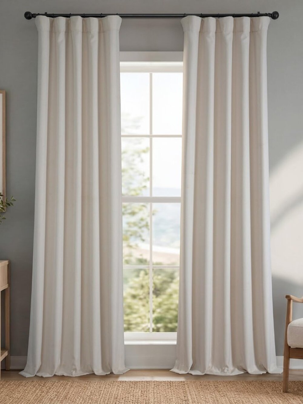Faux Linen Curtains for Living Room 1 Panel - 50W X 96L, Birch Taupe